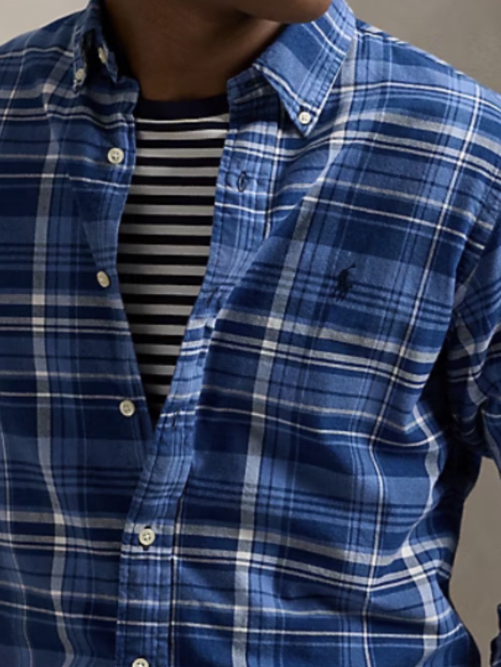 Ralph Lauren Indigo Oxford Plaid Long Sleeve Button Down Shirt